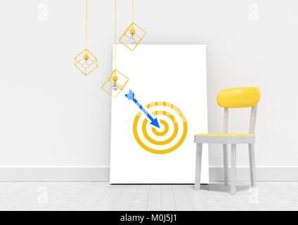 Arrow and target icon on blank board in room Stock Photo