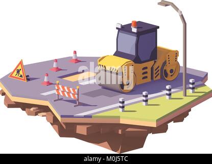 Vector low poly road roller Stock Vector