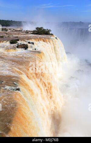 Iguazu Falls - spectacular waterfalls in Brazil. National park and UNESCO World Heritage Site. Garganta del Diablo seen from Brazilian side. Stock Photo