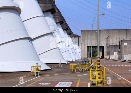 Itaipu Dam - hydroelectric power station on Parana River. Border of Brazil and Paraguay. Stock Photo