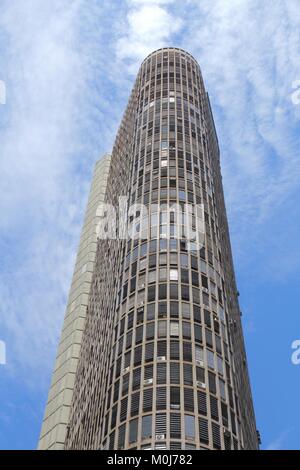 SAO PAULO, BRAZIL - OCTOBER 6, 2014: Edificio Italia building in downtown Sao Paulo. At 168 m it is the 3rd tallest building in Brazil. Stock Photo