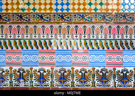 Mosaic of ancient colorful azulejos (spanish ceramic tiles) on a wall Stock Photo