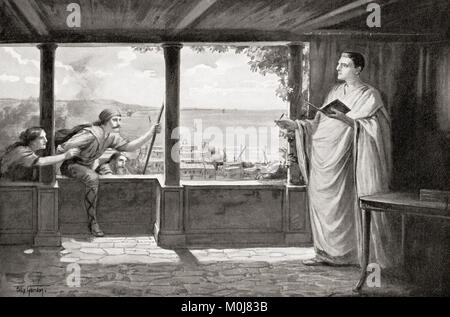 Ovid at Tomis, on the Black Sea, where he was banished in 8AD.  Publius Ovidius Naso, 43 BC – AD 17/18, aka Ovid. Roman poet.  From Hutchinson's History of the Nations, published 1915. Stock Photo