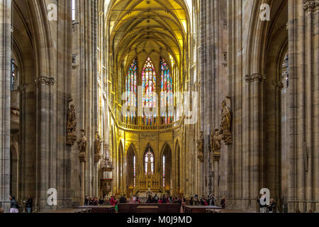 The Cathedral nave and sanctuary of St Vitus Cathedral in Prague , located within Prague Castle, Czech Republic Stock Photo