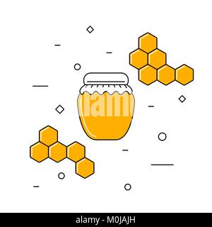 Jar of honey line icon, isolated on white Stock Vector