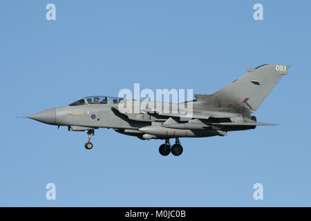 Unmarked RAF Tornado GR4 from the Marham wing turning onto final approach on a bright clear day. Stock Photo