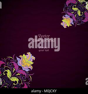 Vector frame with blue, yellow, pink shades. Vintage flowers elements Stock Vector