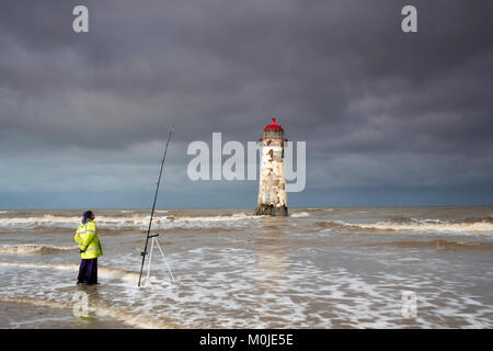 The Point of Ayr Lighthouse, also known as the Talacre Lighthouse, Talacre, Holywell, North Wales Stock Photo