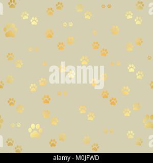 Dog Gold paw prints. Seamless pattern of animal gold footprints. Dog paw print seamless pattern Stock Vector