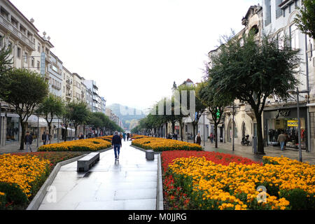 The city center of Braga, capital of Minho in the north region of Portugal has beautiful and always well preserved gardens along squares and avenues. Stock Photo