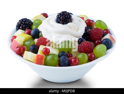 Dessert Ball of Fruits Salad with Cream Topping Stock Photo