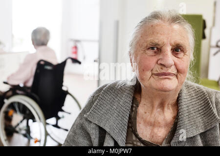 Demented Senior, Portrait, in a retirement home, Germany Stock Photo