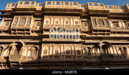 The ornate yellow sandstone carved Patwon Ji Ki Haveli, Jaisalmer, Rajasthan, India Stock Photo