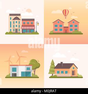 Vector Buildings Set. Flat Design Houses set Isolated on White ...