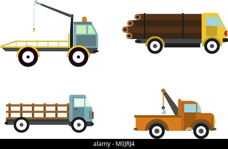 Wrecker icon set, flat style Stock Vector