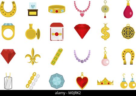 Jewerly icon set, flat style Stock Vector