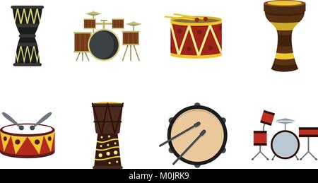 Drums icon set, flat style Stock Vector