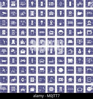 100 smart house icons set grunge sapphire Stock Vector
