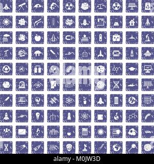 100 space icons set grunge sapphire Stock Vector