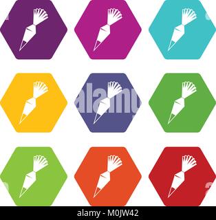 Cotton icing bag icon set color hexahedron Stock Vector