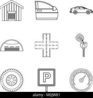 Covered parking icons set, outline style Stock Vector