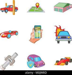 Indoor parking icons set, cartoon style Stock Vector