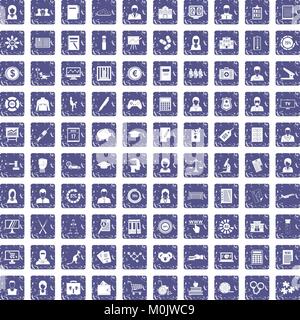 100 statistic data icons set grunge sapphire Stock Vector