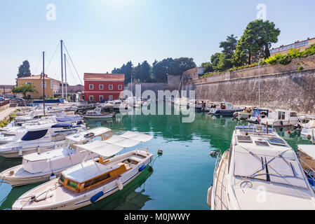 ZADAR, CROATIA - SEPTEMBER 14: View of a harbor with boats in the town of Zadar on September 14, 2016 in Zadar Stock Photo