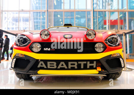 front view Fiat Abarth 124 rally tuned sport cars Stock Photo