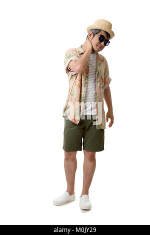 The Asian senior man in the casual clothes on the white background. Stock Photo