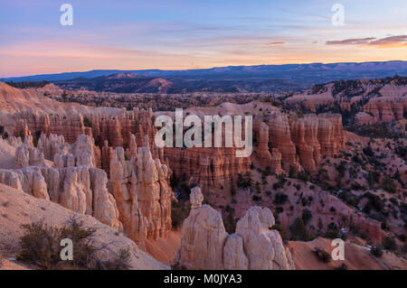 Sunrise over the Fairyland Canyon in Bryce Canyon National Park, Utah, United States. Stock Photo