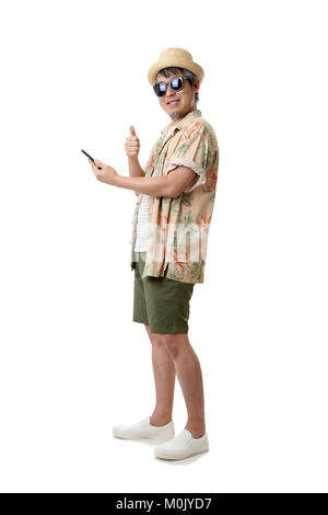 The Asian senior man in the casual clothes on the white background. Stock Photo