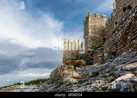 The inner castle, located on the highest part of the hill north of Saint Jean Church, is located above the first settlement of Ephesus according to re Stock Photo