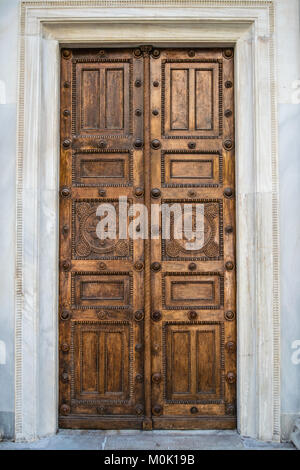 Side Entrance Doors of the Metropolitan Cathedral of Athens, Greece Stock Photo