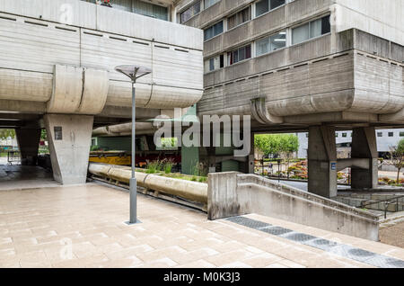 The Vision 80 residential apartment building in Paris La Defense business district, were built in 1973 in reinforced concrete on stilts. Stock Photo