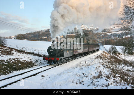 Jinty Steam Locomotive on a Santa Special at the Keighley and Worth Valley Railway, Oakworth, West Yorkshire, UK - January 2010 Stock Photo