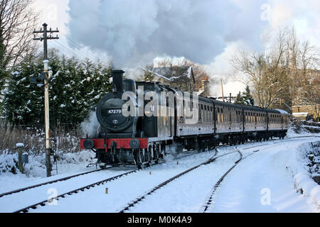 Jinty Steam Locomotive on a Santa Special at the Keighley and Worth Valley Railway, Haworth, West Yorkshire, UK - January 2010 Stock Photo