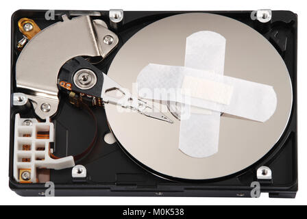 Destroying data from hard disk - conceptual photo. On white background Stock Photo