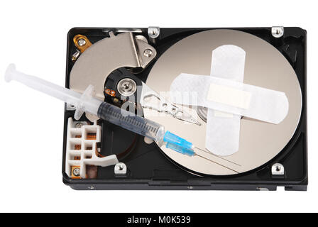 Destroying data from hard disk - conceptual photo. On white background Stock Photo