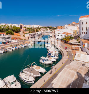 Boats in the Port in Ciutadella de Menorca , Menorca , Balearic Islands , Spain Stock Photo