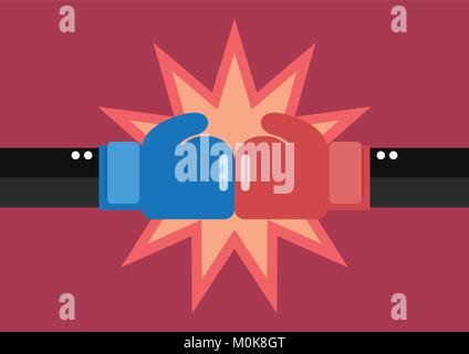 Two businessmen hand with boxing gloves fighting. Vector illustration Stock Vector