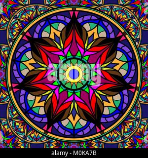 Seamless repeating pattern of colored mandalas Stock Vector