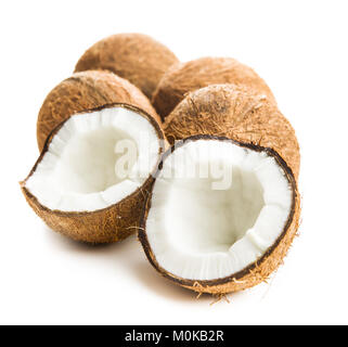 The halved coconuts isolated on white background. Stock Photo