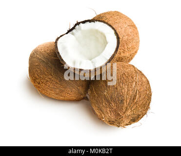 The halved coconuts isolated on white background. Stock Photo