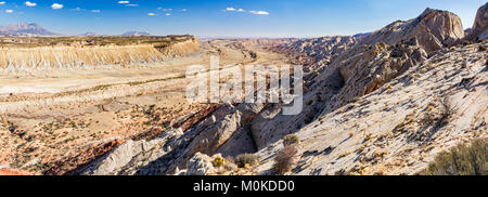 Panoramic view of the Waterpocket Fold from the Strike Valley Overlook in Capitol Reef National Park, Utah. Stock Photo