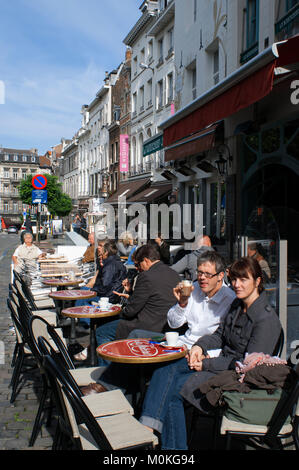 Several terraces near the chocolate shop Wittamer in Place du Grand Sablon, Brussels, Belgium. Stock Photo