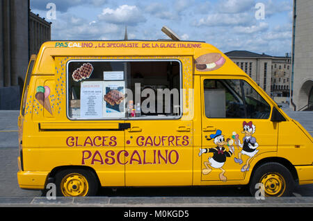 A car van selling waffles in Brussels Belgium Europe Stock Photo