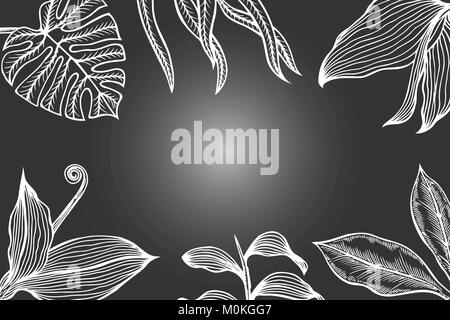 Square poster with leaves grass. Vector vintage engraving illustration. Isolated on black background. Stock Vector