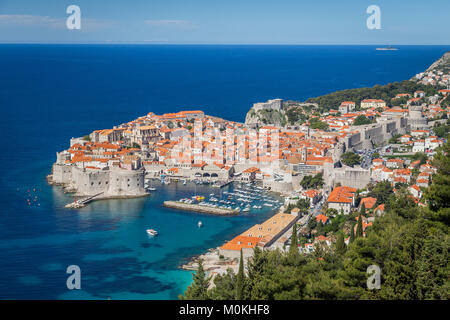 Panoramic view of the historic city of Dubrovnik, one of the most famous tourist destinations in the Mediterranean Sea, in summer, Dalmatia, Croatia