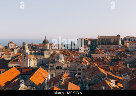 Panoramic view of the historic town of Dubrovnik, one of the most famous tourist destinations in the Mediterranean Sea, at sunset, Dalmatia, Croatia